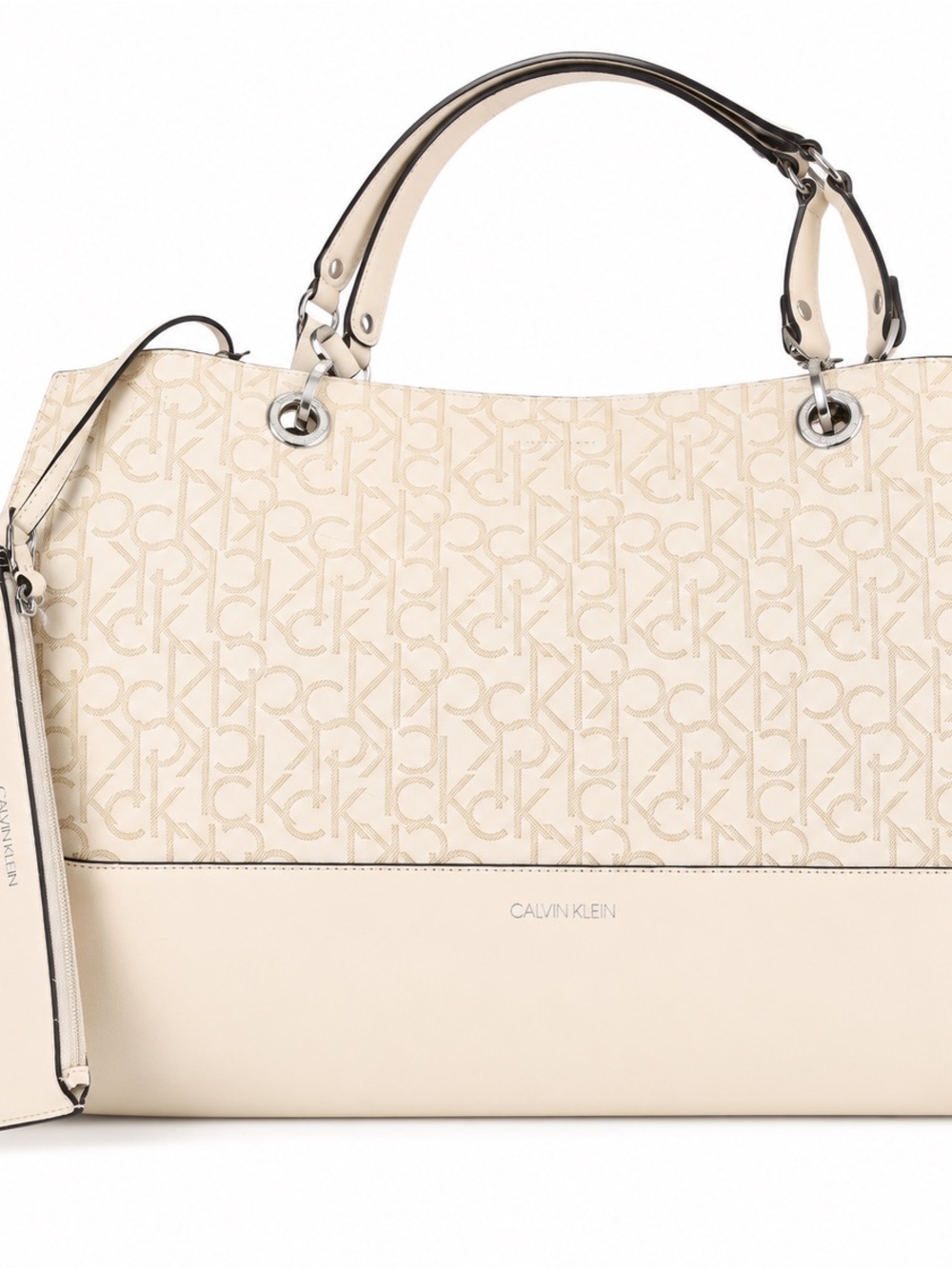 Calvin Klein Cream Monogram Shoulder Tote